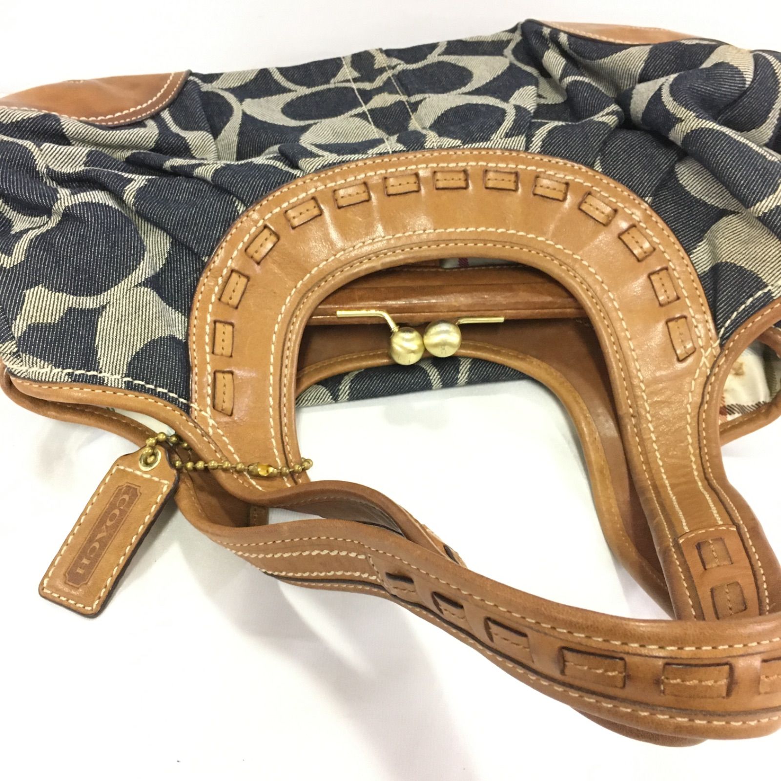 最終価格 11/27停止】 COACH コーチ デニムがま口ハンドバッグ ブルー 