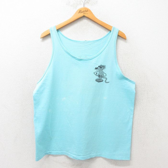 激ビンテージ　ネズミ初期TOP L/古着 ビンテージ タンクトップ メンズ 90s ネズミ 水色