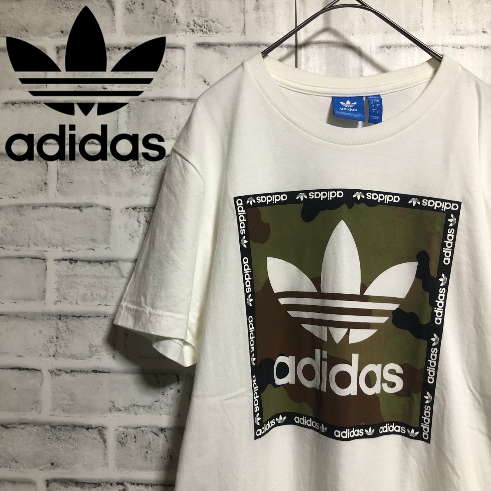 adidas⭐️アディダスオリジナルス Tシャツ M ビッグトレファイル ボックス迷彩柄 ホワイト