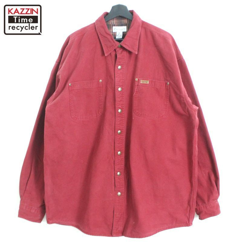 00s Carhartt 無地 裏地ネル ダック 長袖シャツ メンズ 表記XLサイズ