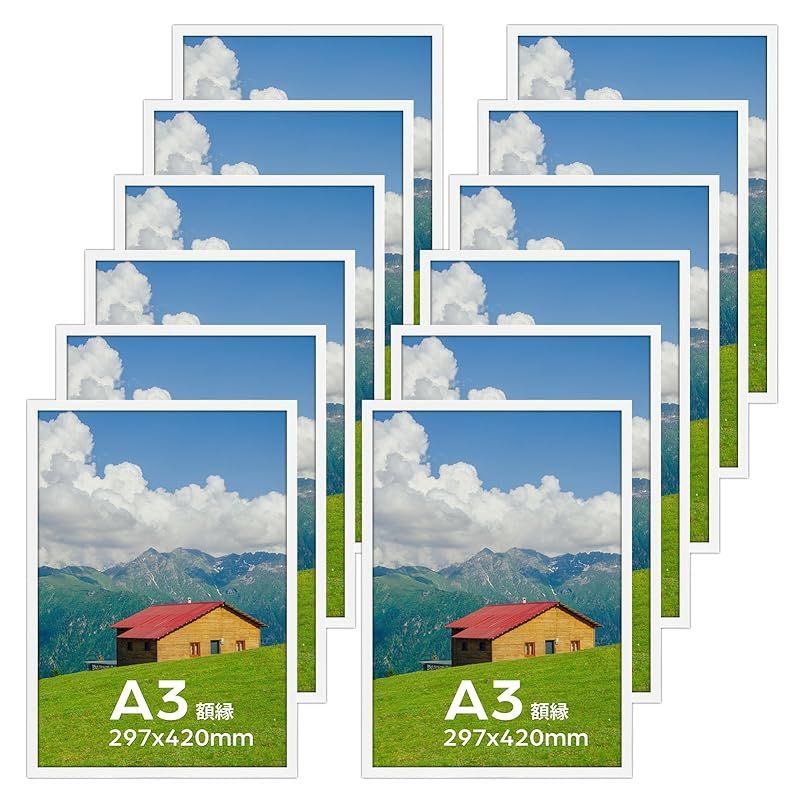 Serwrsw 額縁 軽量 A3 写真 ポスター アート フォトフレーム 壁掛け 29.7x42cm ホワイト12枚 セット