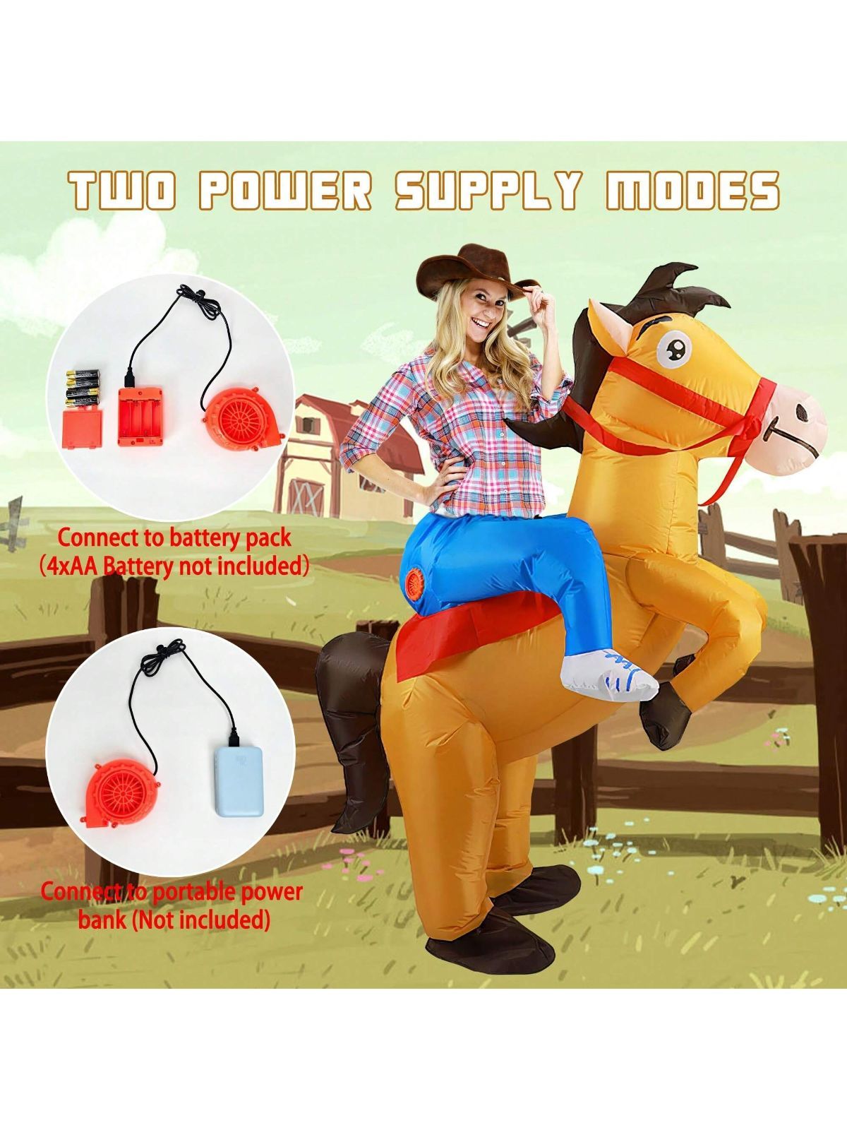 膨らませ式 馬の着ぐるみ 膨らませ式 カウボーイに乗る馬の着ぐるみ