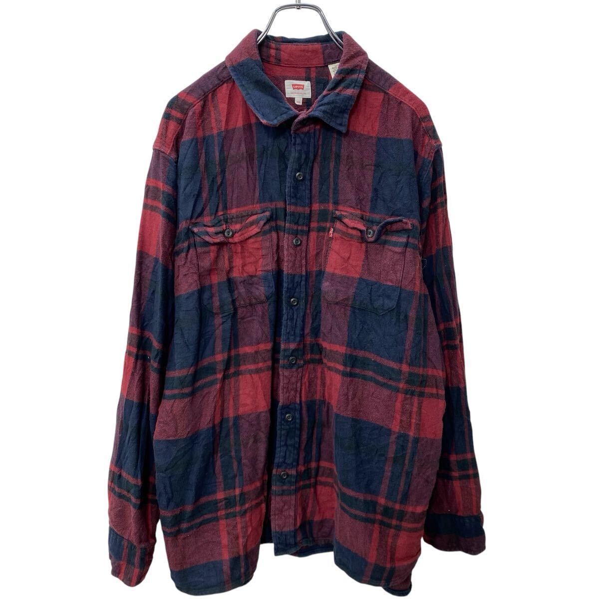 Levi's 長袖 チェック ネルシャツ 2XL レッド ブラック