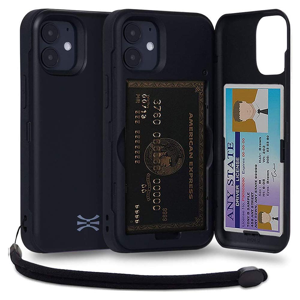 【在庫処分】カバ― (ストラップ カード入れ 3枚 ミラー 収納背面 含ま) カード - ケース アイフォン12 Mini 12 Mini iPhone 用 PRO - CX ブラック TORU