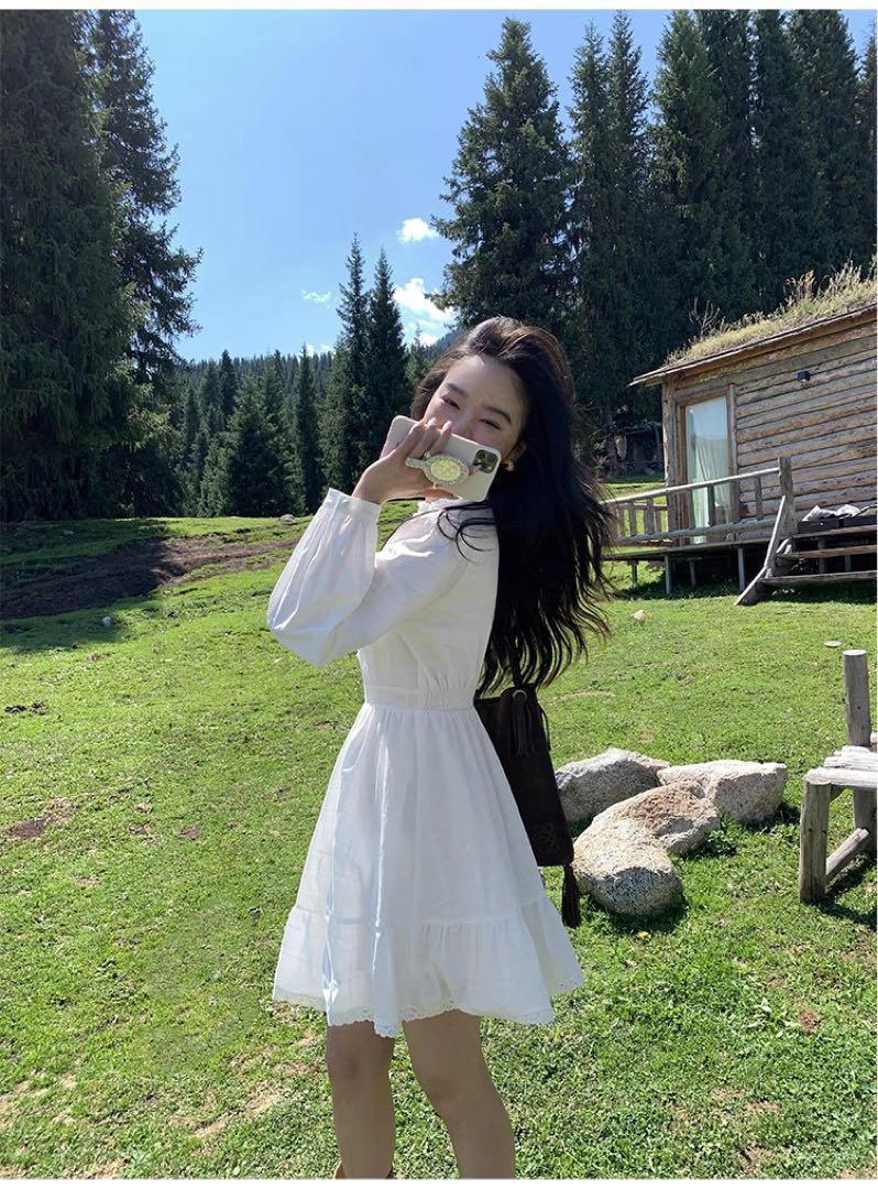 ♥ 韓国風ふわ可愛いレースドレス ひざ丈ワンピース夏秋用 STEELWINDOWSANDDOORS_COM