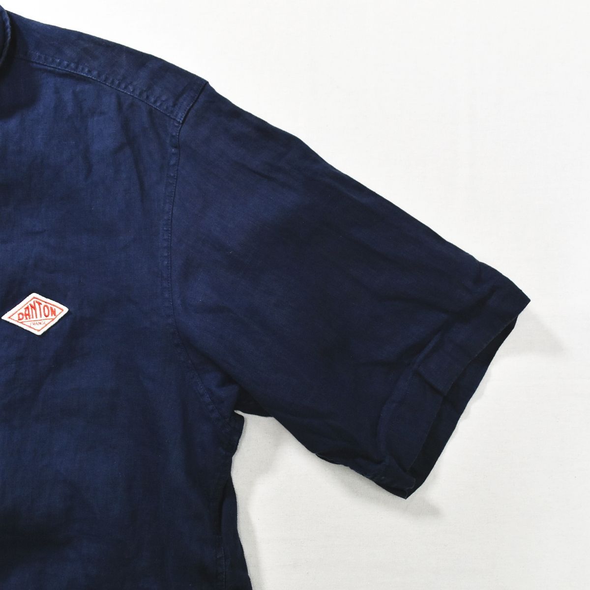 リネン100%✨大きいサイズ42✨DANTON ダントン 半袖リネンシャツ 紺 DANTON [ダントン] W LINEN CLOTH ROUND COLLAR P.O SHIRT S/S