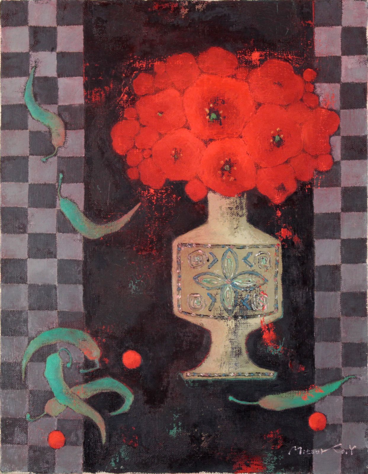 吉井光子『花との会話』油彩画【真作保証】 絵画 - メルカリ