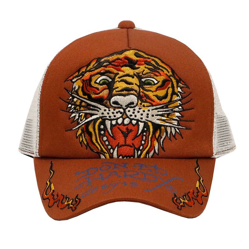 未使用に近い Ed Hardy エドハーディー タイガー刺繍キャップ Ed Hardy（エド・ハーディー） タイガー刺繍 メッシュキャップ 帽子