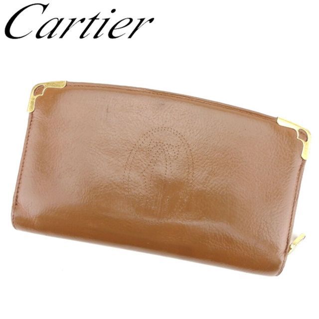 カルティエ 長財布 ラウンドファスナー マルチェロ ブラウン レザー