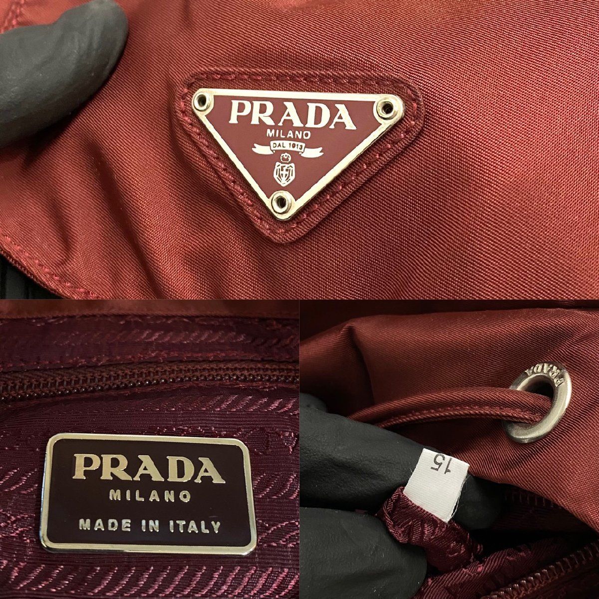 極 美品 カード付き PRADA プラダ 三角ロゴ 金具 レザー 本革 ナイロン