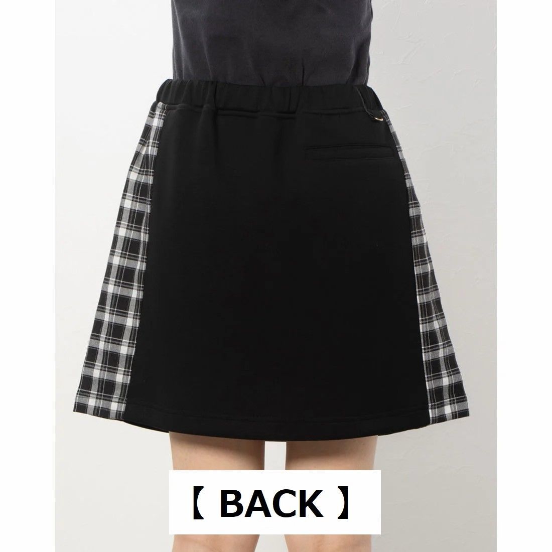 CECIL McBEE green ダンボールニット チェック切り替えスカート ﾌﾞﾗｯｸ Sサイズ