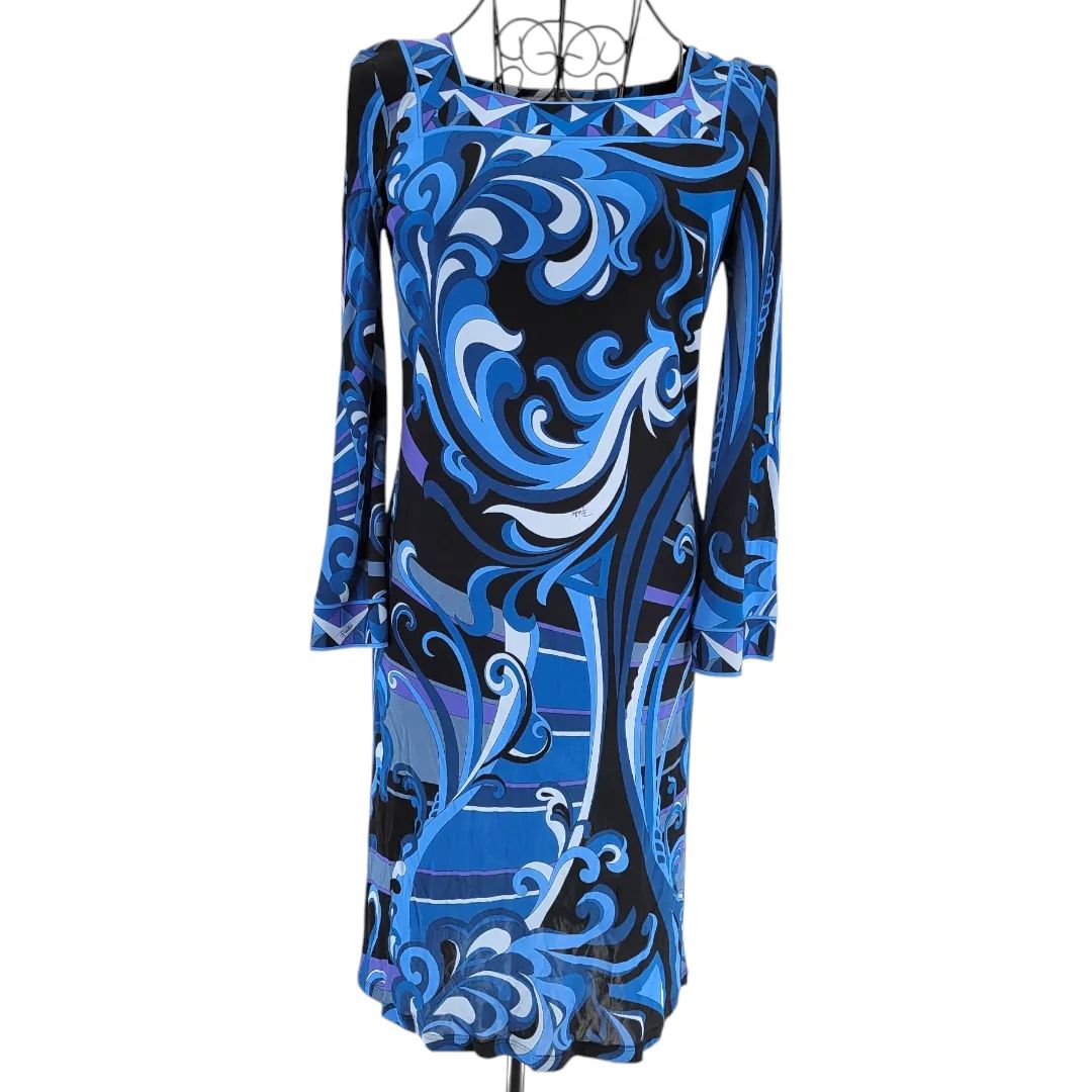 美品】EMILIO PUCCI エミリオプッチ 膝丈ワンピース スクエアネック  