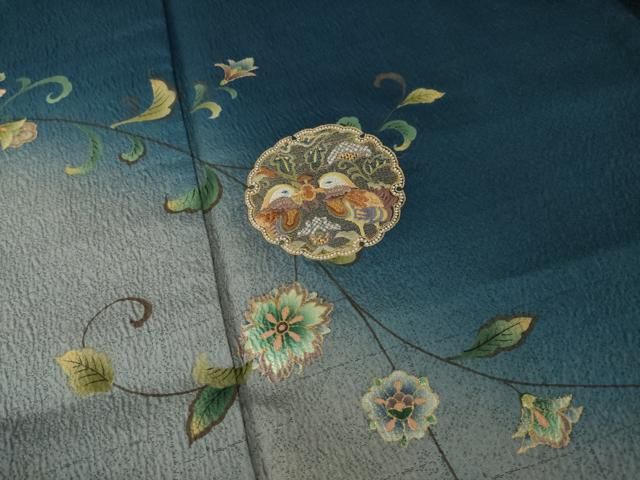 平和屋着物○訪問着 刺繍 雪輪鴛鴦花文 暈し染め 金糸 金彩