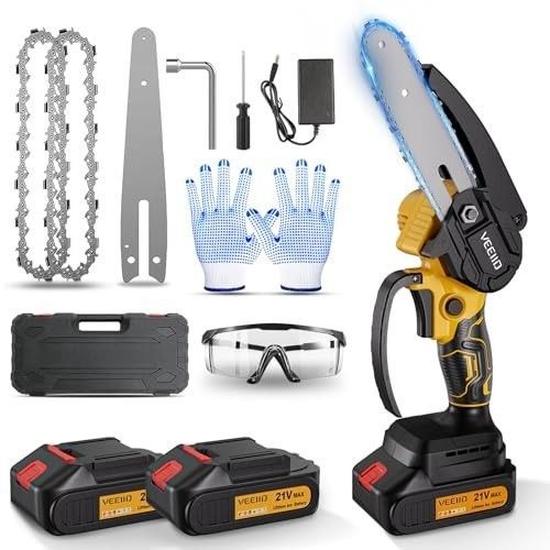 【おすすめ】VEEIID チェーンソー 充電式 21V 3.0Ah大容量バッテリー2個搭載 電動チェーンー 6インチ チェンソー 2セットチェーン