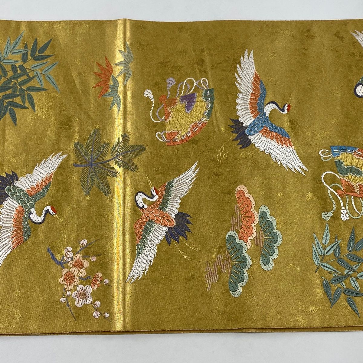 袋帯 美品 逸品 長嶋成織物 落款 瀞金錦 鶴 松竹梅 箔 金糸 金色