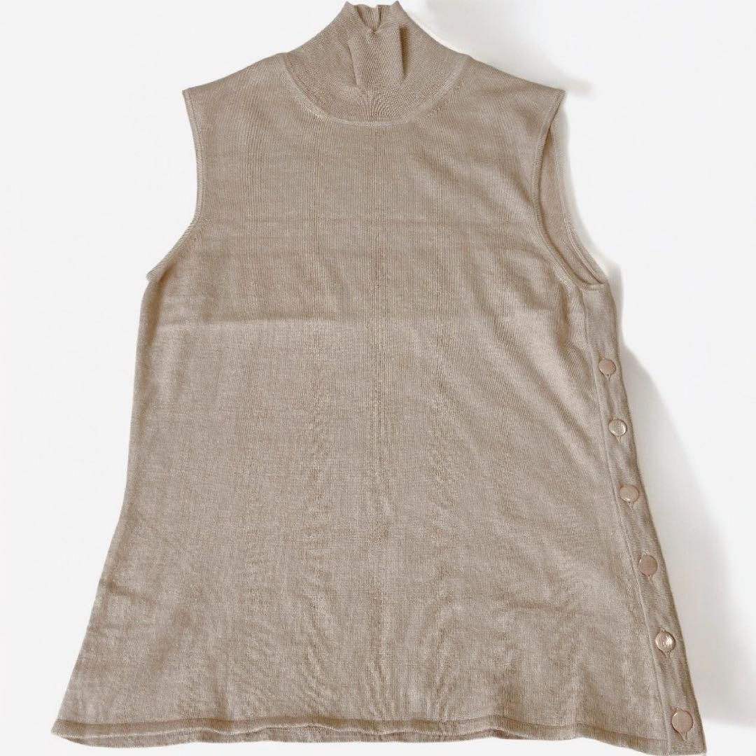エルメス カシミヤ ノースリーブ ハイネック Hボタン ニット トップス 女性