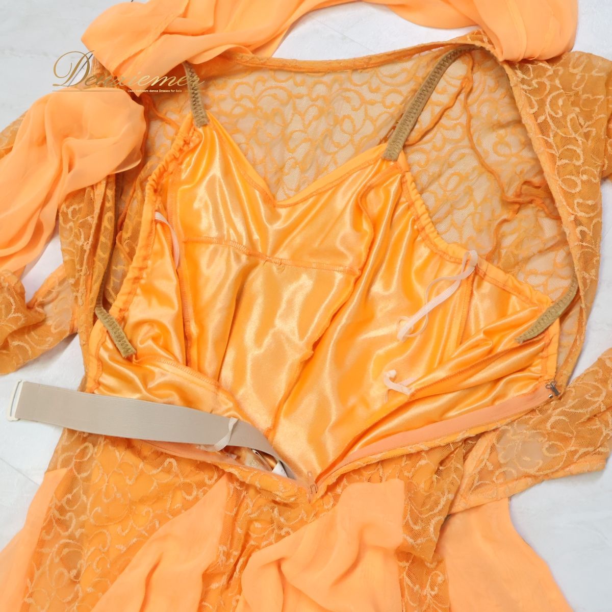 【美品 日本製 社交ダンス衣装 ツーピース】sekine セキネ ドレスブラウス 日本製 社交ダンス衣装オレンジ SEKINE セキネ ワンピース ドレス