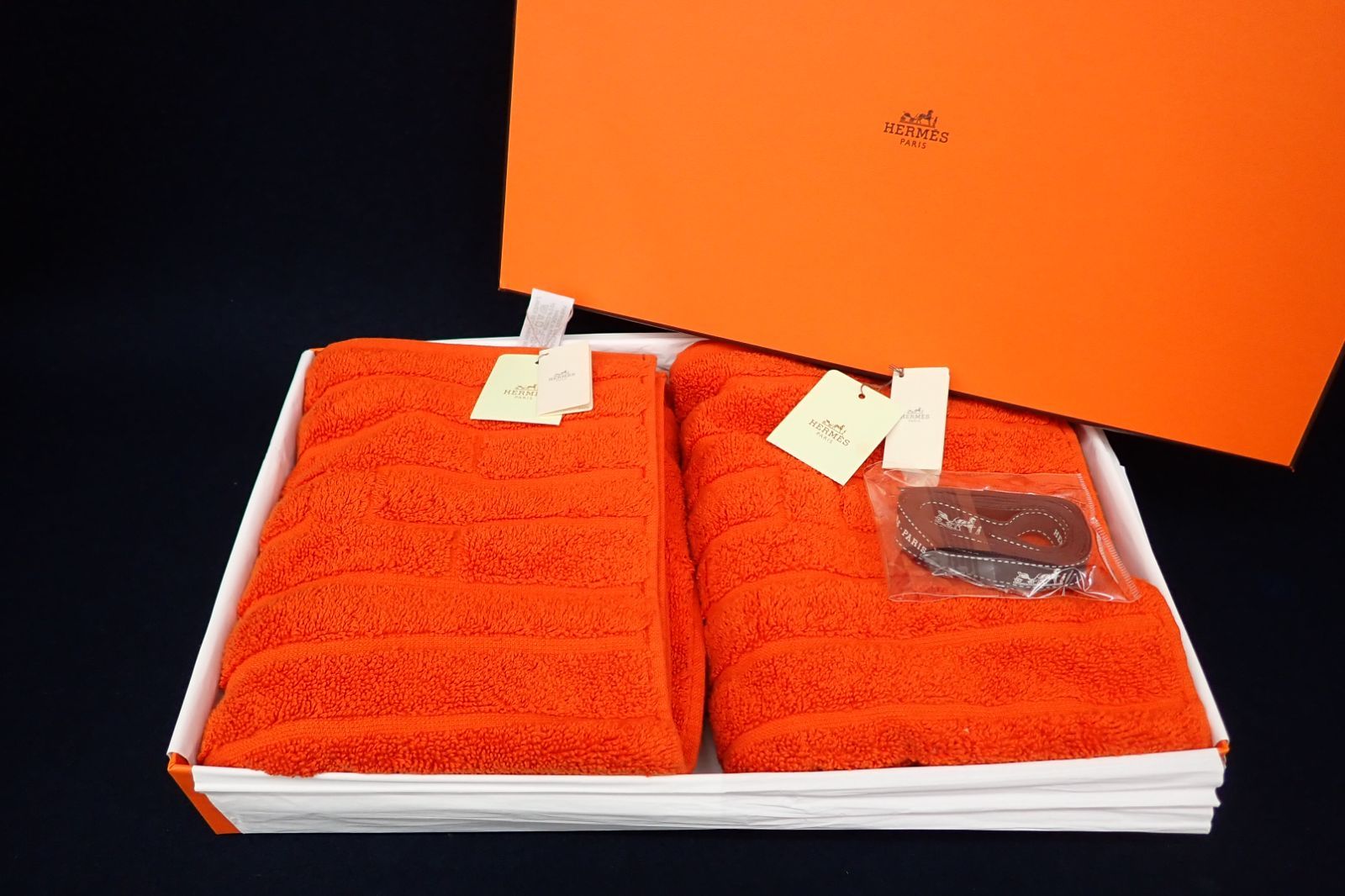 HERMES エルメス フェイスタオル2枚セット オレンジ 元 |H102777M