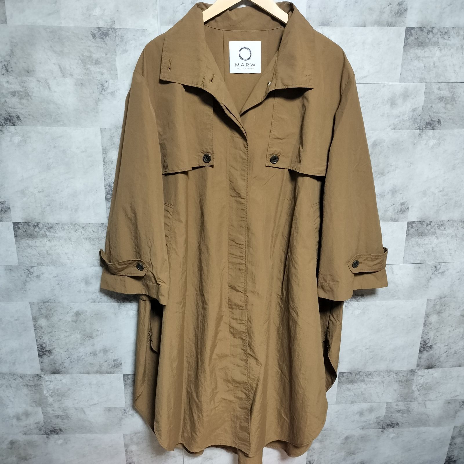 MARW UNITED ARROWS　ポンチョコート　F　ブラウン 美品】MARW UNITED ARROWS ポンチョ風 ロングコート サイズ38 M相当