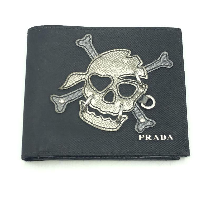 PRADA スカル刺繍 二つ折り財布 ブラック プラダ 17