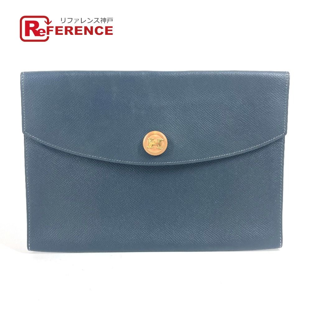 HERMES エルメス クラッチバッグ Hロゴ レザー ネイビー