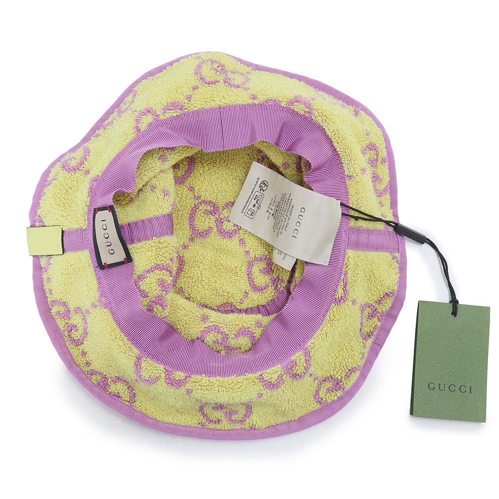 【 美品 】 グッチ　バケットハット　GGシマ　ゴールド金具　ベルト　総柄 org.jpg