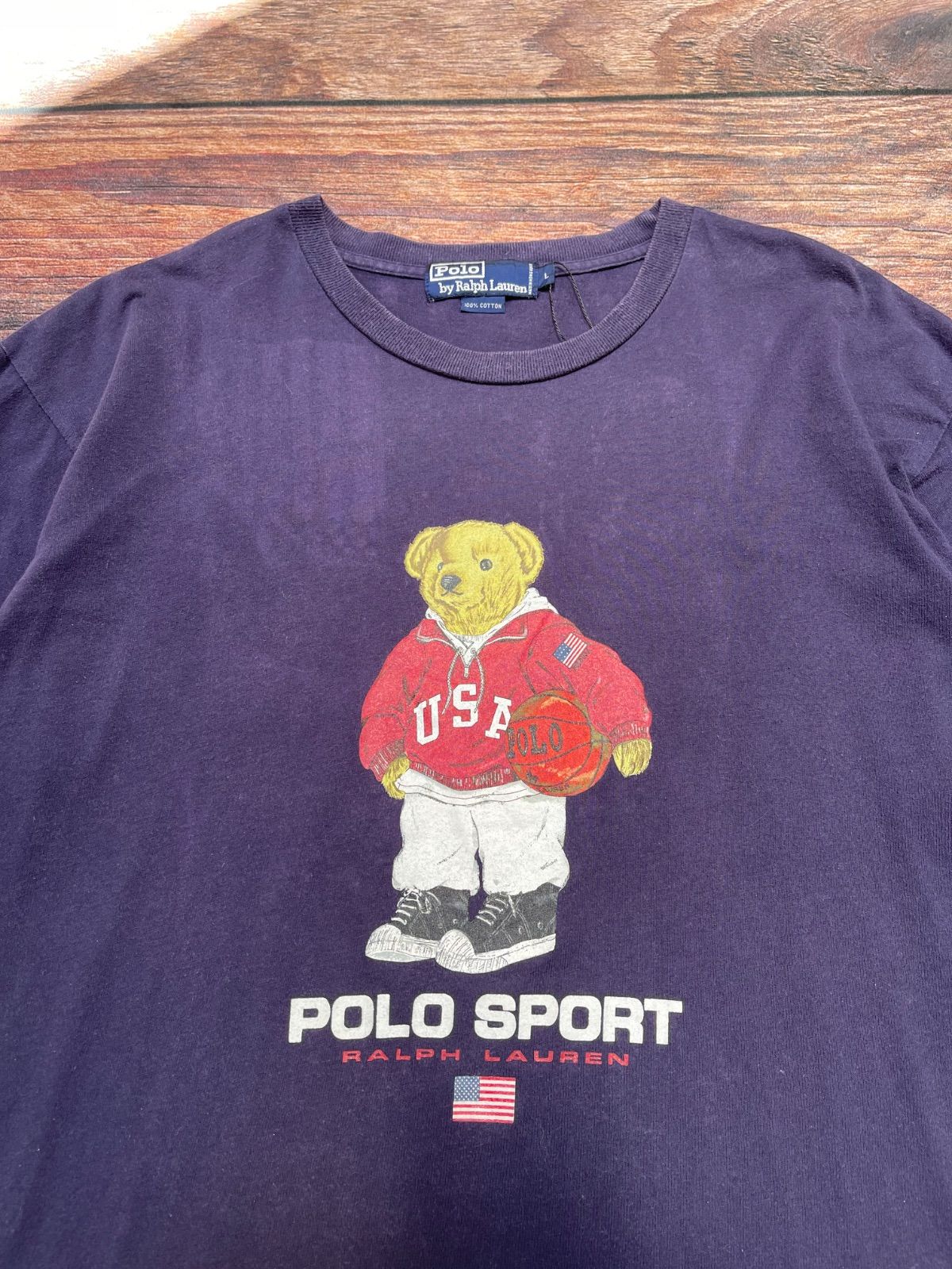 【希少】ポロバイ ラルフローレン ポロベア バスケ 90s スウェット 紺 L 90's ポロベア 】Polo by Ralph Lauren ラルフローレン POLO