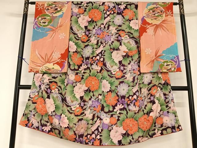 平和屋着物 アンティーク 大正ロマン 創作 振袖用長襦袢 袷 草花文 正絹 AABA8772zg