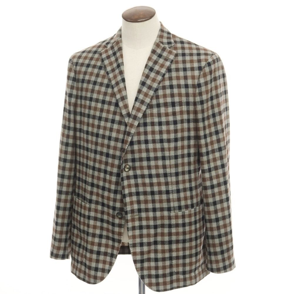 【中古】ボリオリ BOGLIOLI K.JACKET ウールポリエステル チェック 2B カジュアルジャケット グレイッシュセージグリーンxブラウン【サイズ54】【メンズ】