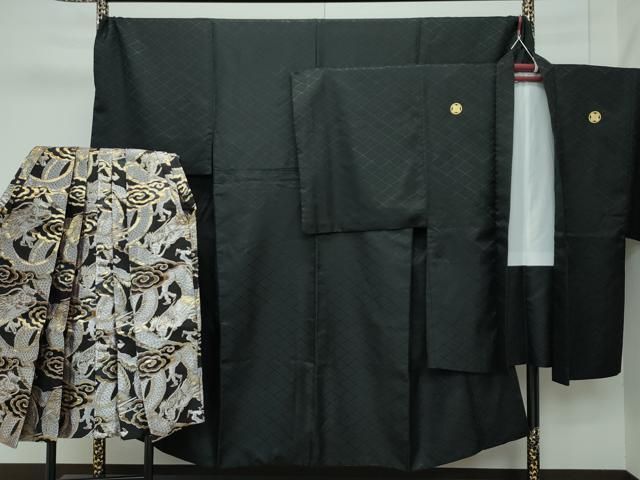 平和屋着物 上 男性 色無地 紋付き羽織 行灯袴セット キングサイズ 黒地 舞台衣装 成人式 洗える着物 CZAA3672s5