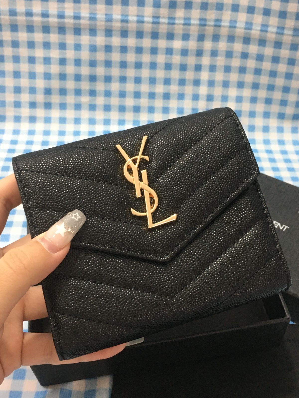 YSL イヴサンローラン ミニ財布 三つ折り財布 ブラック ゴールド金具