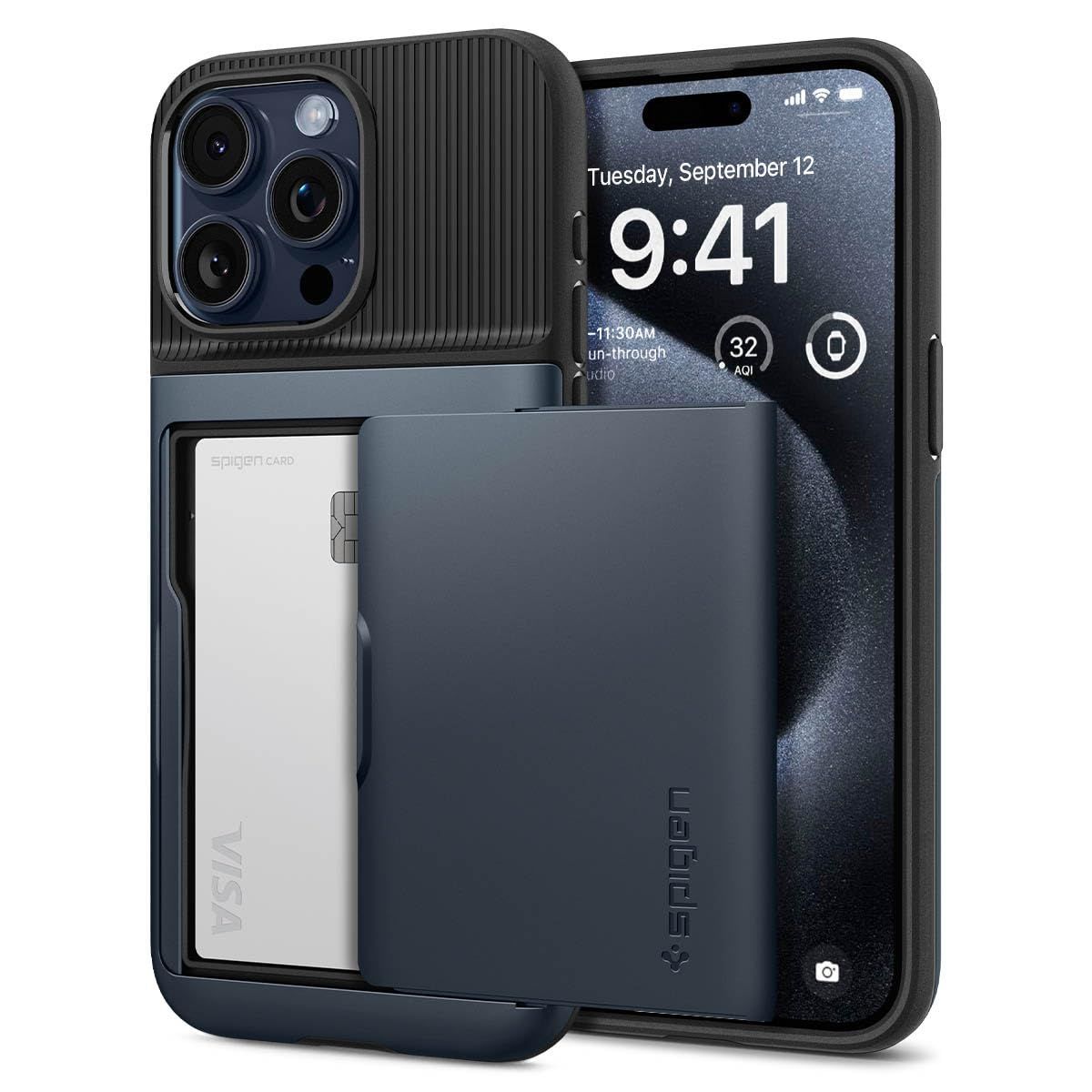 【数量限定】ケース カード収納 Max 米軍MIL規格 Pro 耐衝撃 パスケース 15 スリム・アーマーCS iPhone ACS06591 Spigen (メタル・スレート)