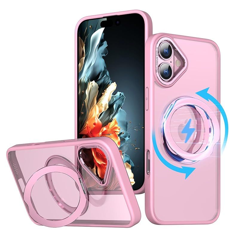 KWATUNG ケース iphone 16 plus 用 ケース magsafe対応 ワイヤレス充電 iphone16plus 用ケース 耐衝撃 落下防止 いphone16plus 用ケース 360回転スタンド 縦横両対応 アイホン16プラス用ケース マ 0