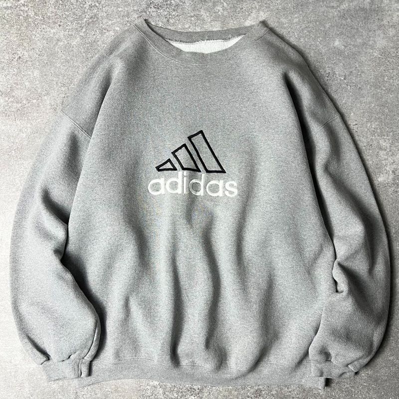 90s adidas ビッグ パフォーマンス ロゴ 刺繍 スウェット トレーナー / 90年代 オールド アディダス トレーナー グレー