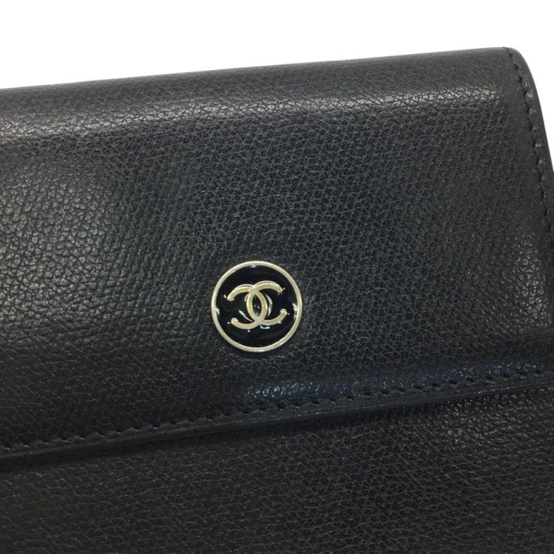 良品　CHANEL シャネル　ココマーク　ダブルホック　レザー　三つ折り財布 三つ折り財布 ウォレット ミニ ココマーク ダブルホック レザー
