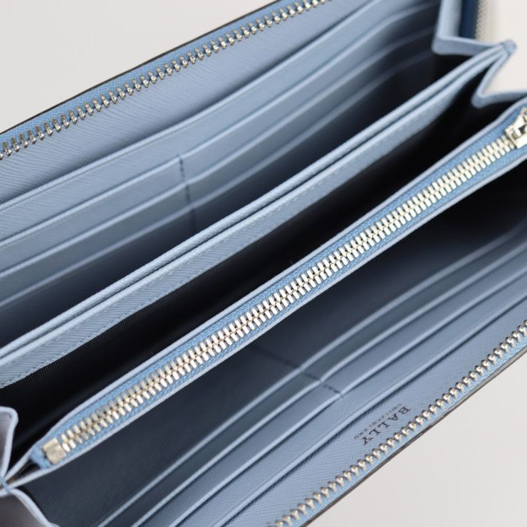 BALLY バリー 長財布 レザー ライトブルー シルバー金具 トレイン