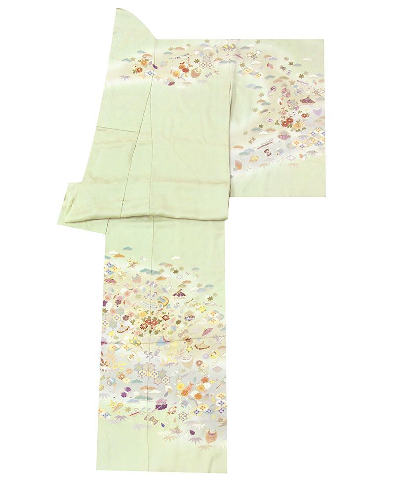 記念感謝祭 仕立無料 工芸手描き 本金 刺繍入 京友禅伝統工芸訪問着 古典四季花宝尽く優美ボカシ染 10012363