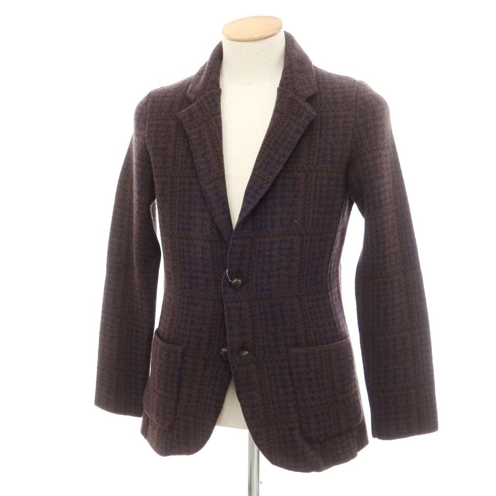 【中古】【未使用】ラルディーニ LARDINI ミドルゲージウール ニットジャケット ブラウンxネイビー【サイズS】【メンズ】
