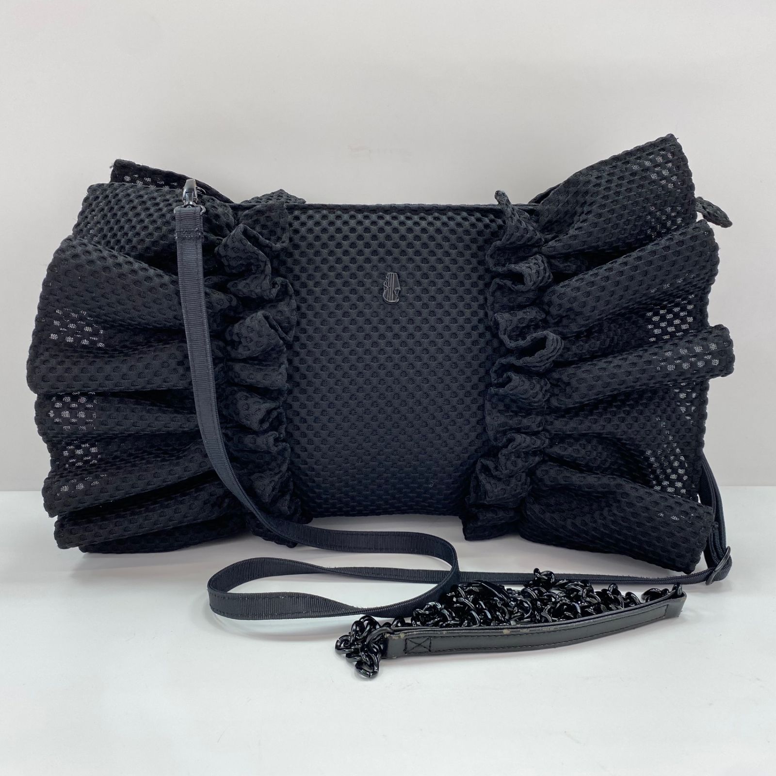 HELOYSEエロイーズ】 サテンフリルショルダーバッグ ☆HELOYSE☆バタフライフリルバッグ（黒） HELOYSE エロイーズ レディース 黒　フリル　HELOYSE バタフライバッグ　ショルダー　クラッチ　エロイーズ