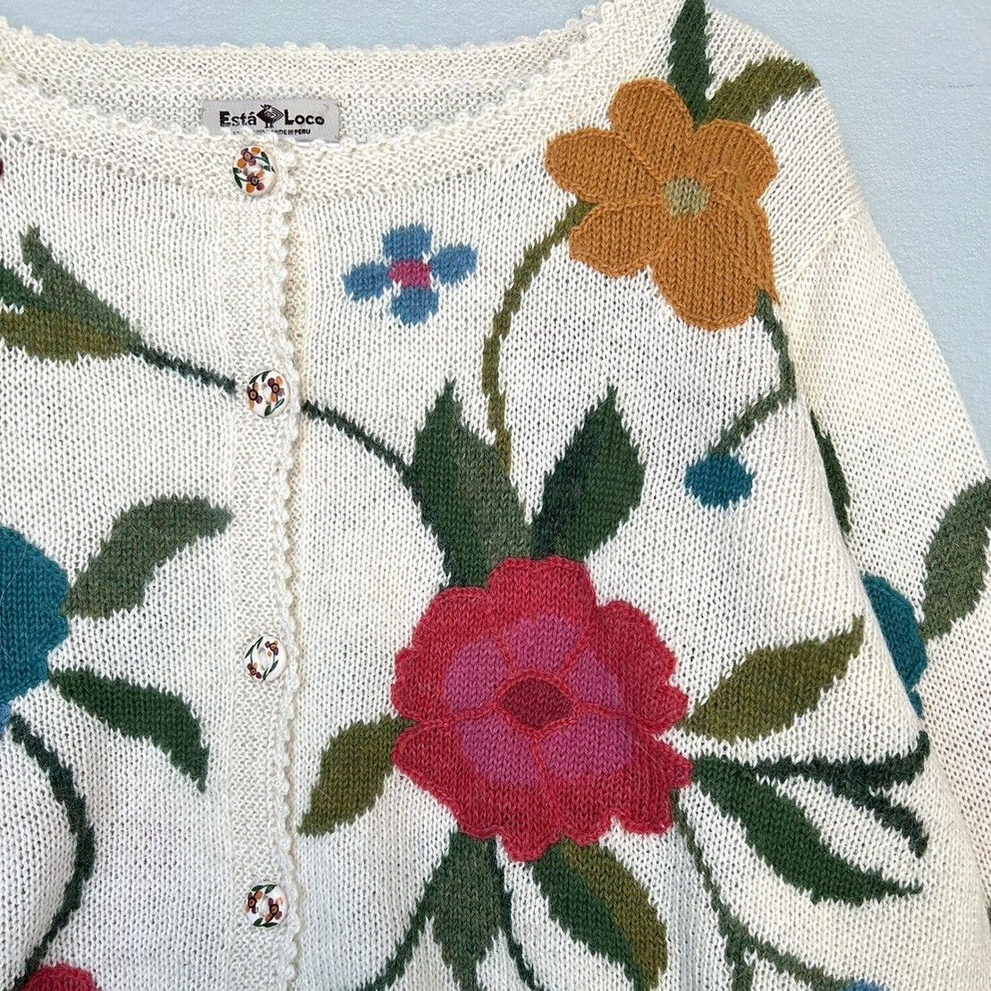 ベビーアルパカ花柄刺繍ニットカーディガン