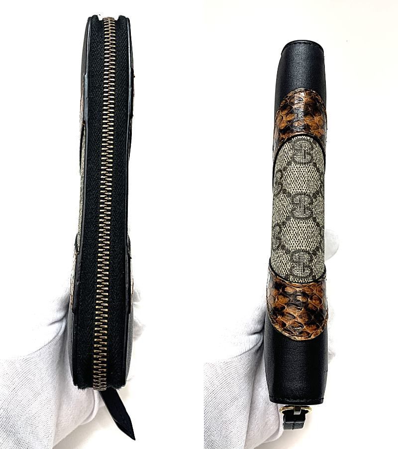 美品　グッチ長財布　グッチパイソン　GGスプリーム レザー GUCCI◇GGスプリームパイソン/ジップラウンドウォレット/長財布