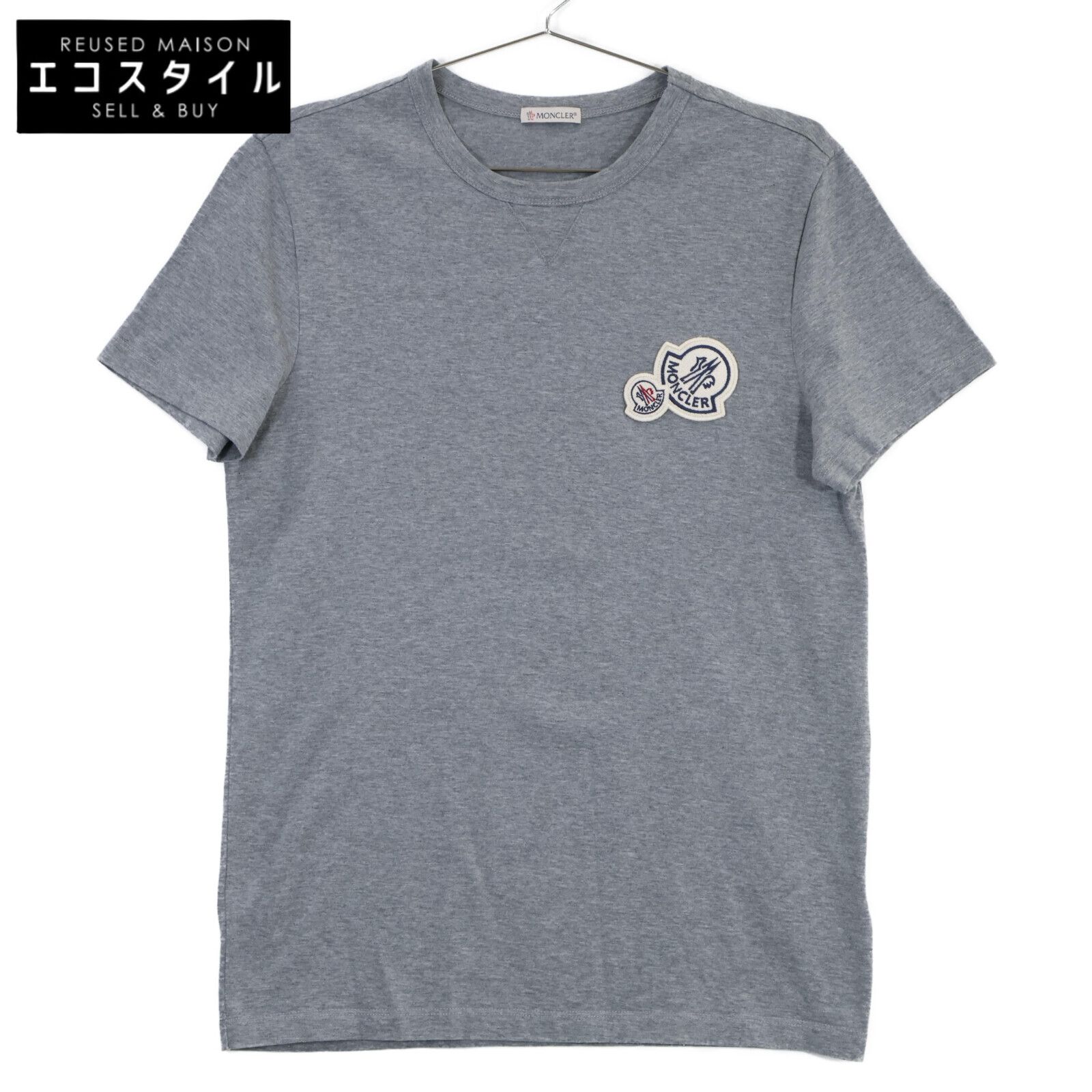 【美品】最終値下げ！MONCLER ロゴワッペンTシャツ グレー М 美品】最終値下げ！MONCLER ロゴワッペンTシャツ グレー М