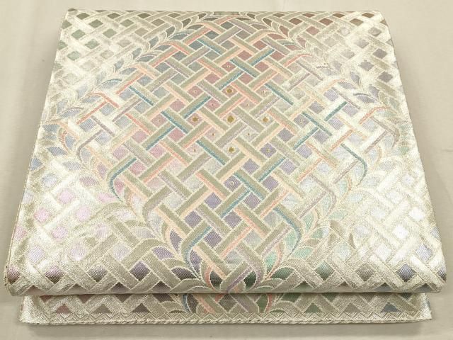 平和屋着物◎佐賀錦 六通柄袋帯 格子柄 銀糸 正絹 逸品