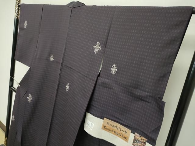 平和屋本店□極上 タッサーシルクゴールド 小紋 総刺繍 銀糸 証紙付き  