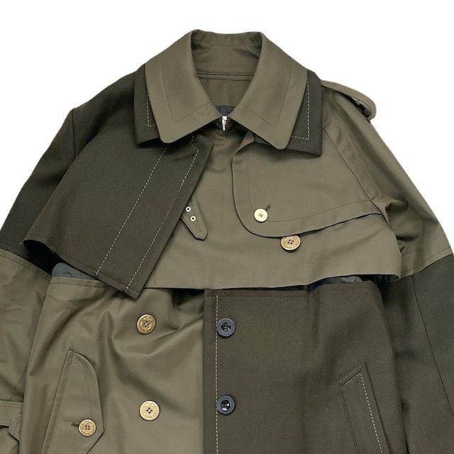 sacai 20AW ドッキングコート sacai サカイ 20aw デニムドッキングステンカラーコート カーキ
