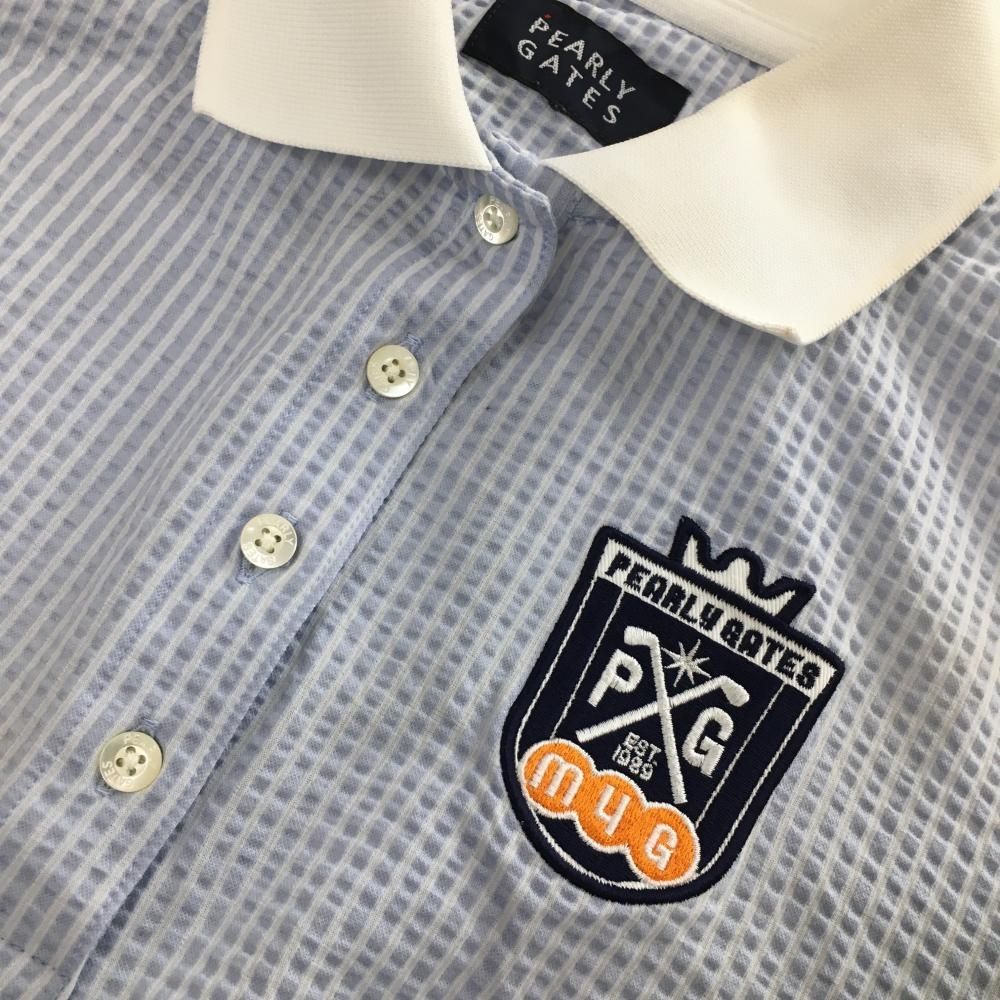 パーリーゲイツ 半袖ポロシャツ ライトブルー×白 サッカー生地