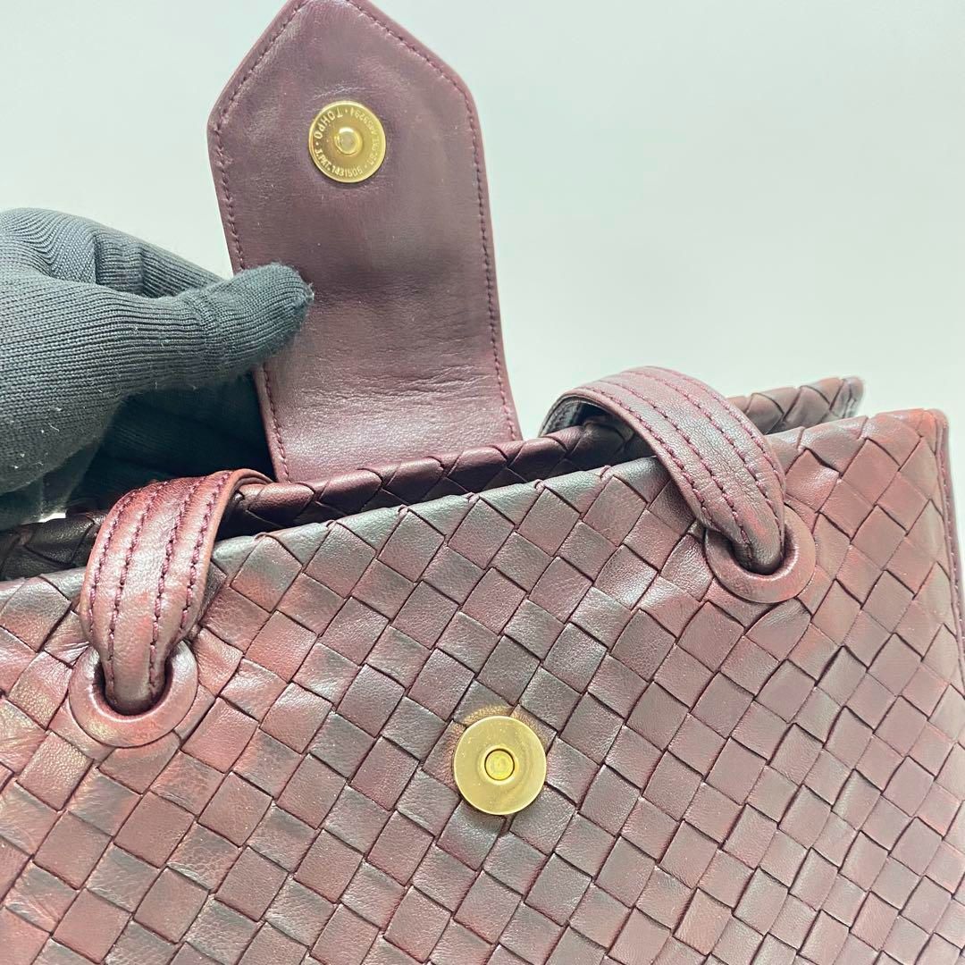 ボッテガヴェネタ イントレチャート ハンドバッグ ボルドー BOTTEGA VENETA - 美品 ボッテガヴェネタ イントレチャート
