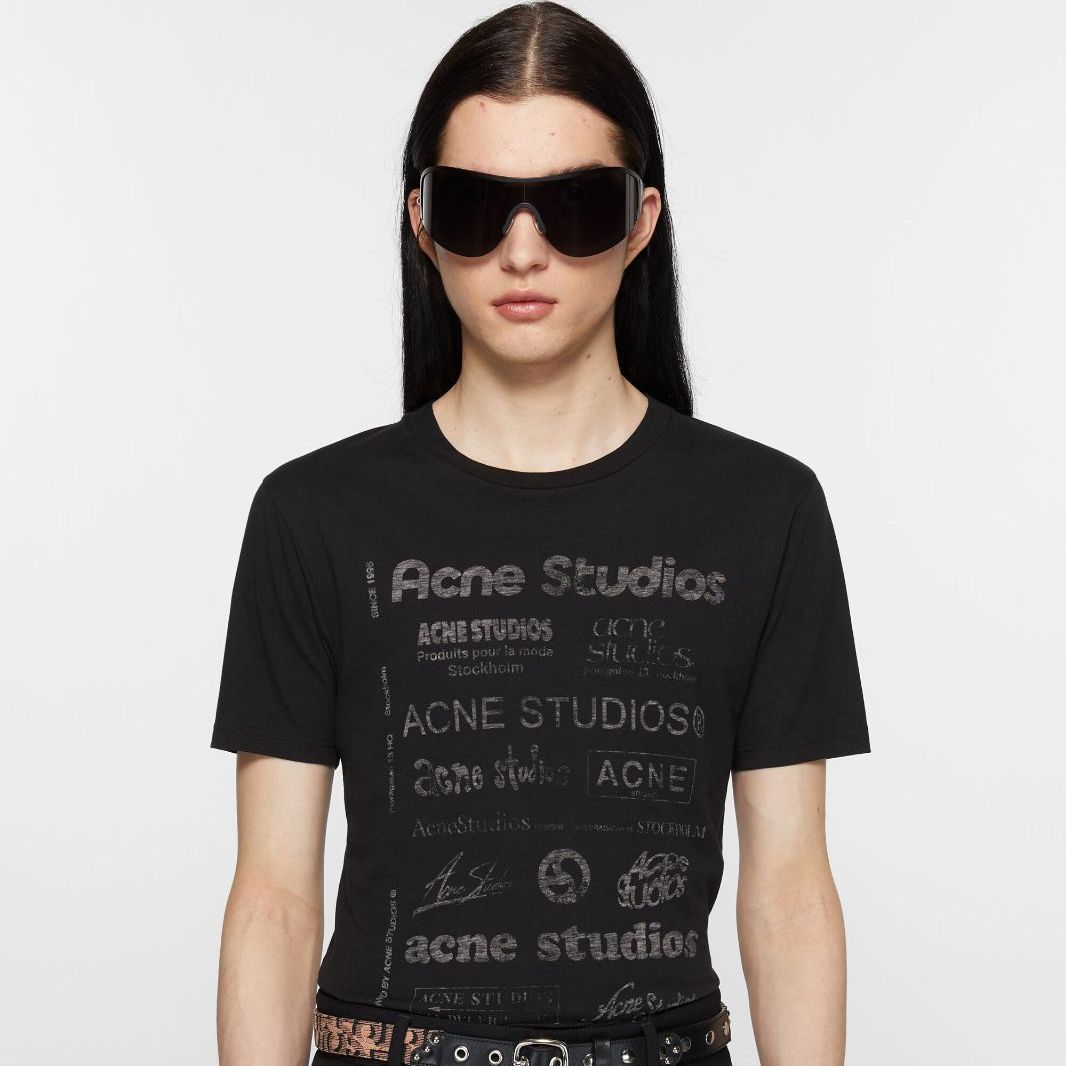 【新品】Acne Studios 逆刷りロゴ スタンプ   Tシャツ リラックスフィット  人気 男女兼用 ブラック