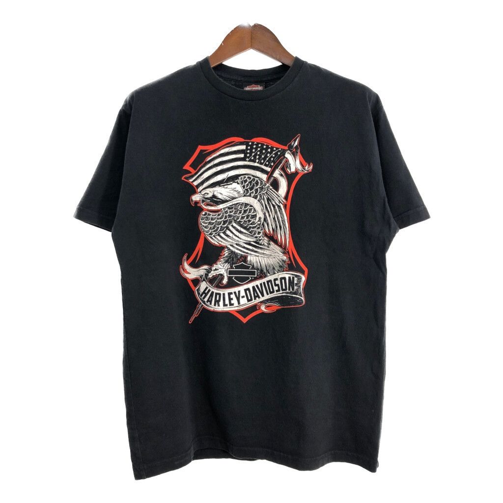 HARLEY DAVIDSON ハーレーダビッドソン 半袖Ｔシャツ モーターサイクル ブラック メンズ LARGE 古着 T8637