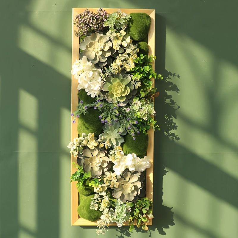 クリエイティブな壁掛け植物デコレーション グリーンプラント無垢材の壁背景 シミュレーションスキューレンテキストハンギングデコレーション ノルディックベッドルームウォールデコレーション シミュレーションプラントウッドフレーム リビングルームや寝室の装飾に適して